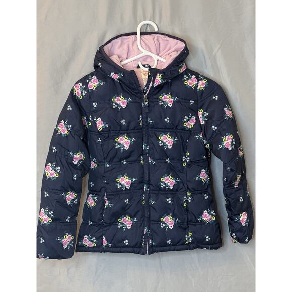 FADED GLORY GIRLS NAVY BLUE WITH FLORAL DESIGN HOODED JACKET M (7-8) - Picture 1 of 5